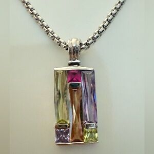 New With Tags – Silver-Tone Statement Necklace with Multicolor Pendant
